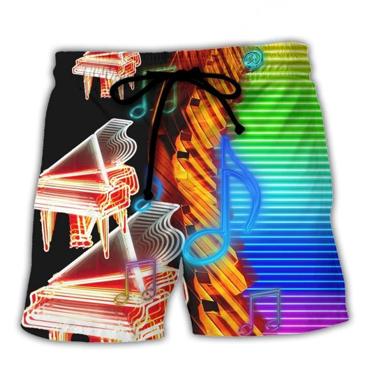Neon Piano Colorful Music Beach Shorts Pattern View For Coastal Holidays And Casual Activities