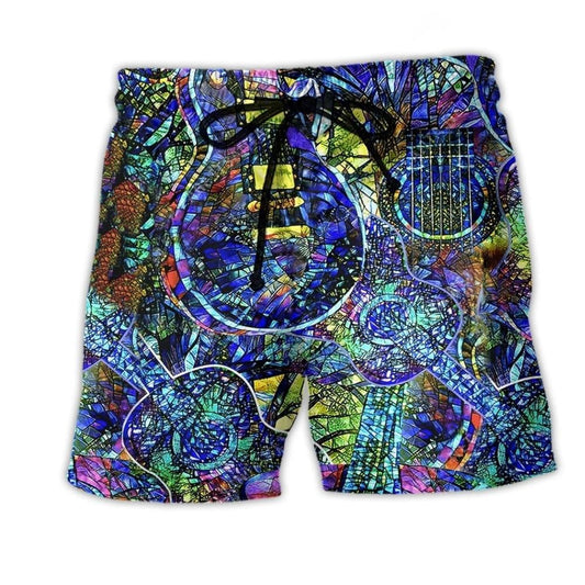 Guitar Music Beach Shorts Pattern View For Weekend Trips And Outdoor Activities