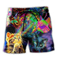 Psychedelic Cat Neon Galaxy Beach Shorts For Tropical Getaways And Weekend Adventures