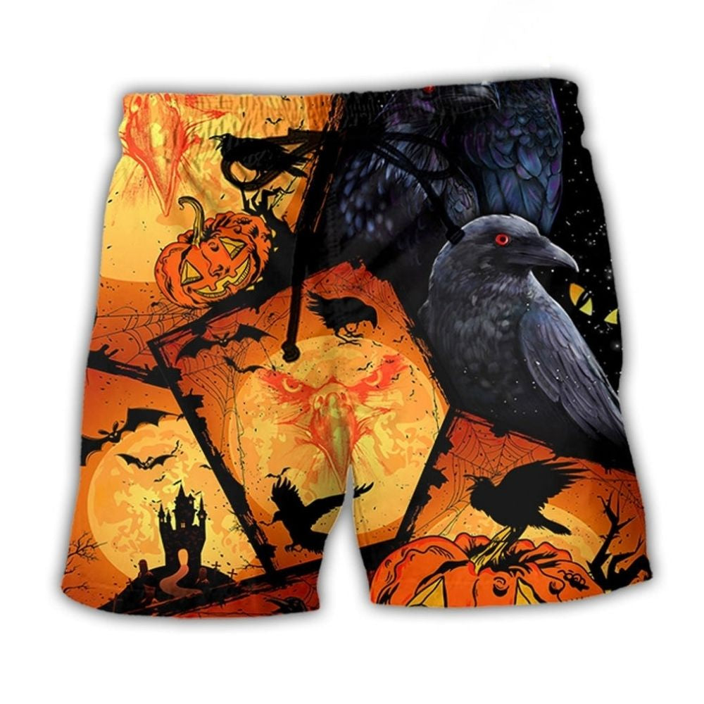 Raven Pumpkin Halloween Beach Shorts For Resort Days And Everyday Comfort