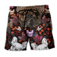 Bulldog Dog Embroidery Cute Beach Shorts Artwork Detail For Casual Warm Weather Outfits