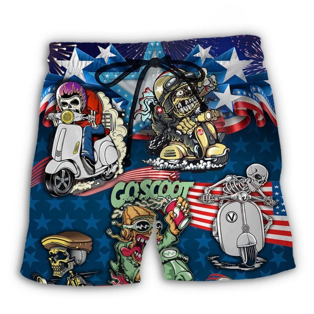Scooter Skull Patriotic Beach Shorts For Casual Day Trips And Comfortable Daily Wear
