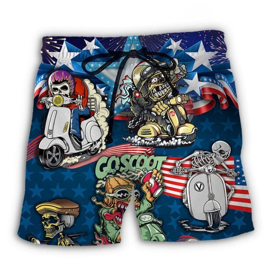 Scooter Skull Patriotic Beach Shorts For Casual Day Trips And Comfortable Daily Wear