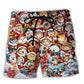 Funny Christmas Cat Happiness Beach Shorts Artwork Detail For Tropical Travel And Everyday Wear