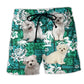 Maltese Dog Tropical Leaf Cute Beach Shorts Pattern View For Resort Days And Outdoor Activities