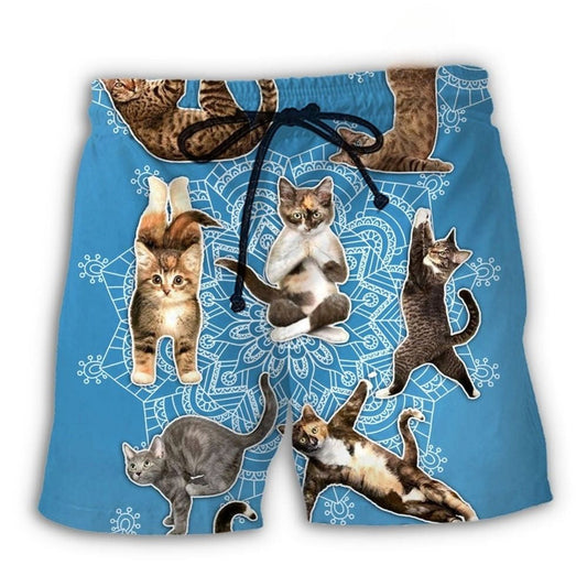 Yoga Cat Mandala Peaceful Beach Shorts Graphic Detail For Resort Trips And Casual Outings