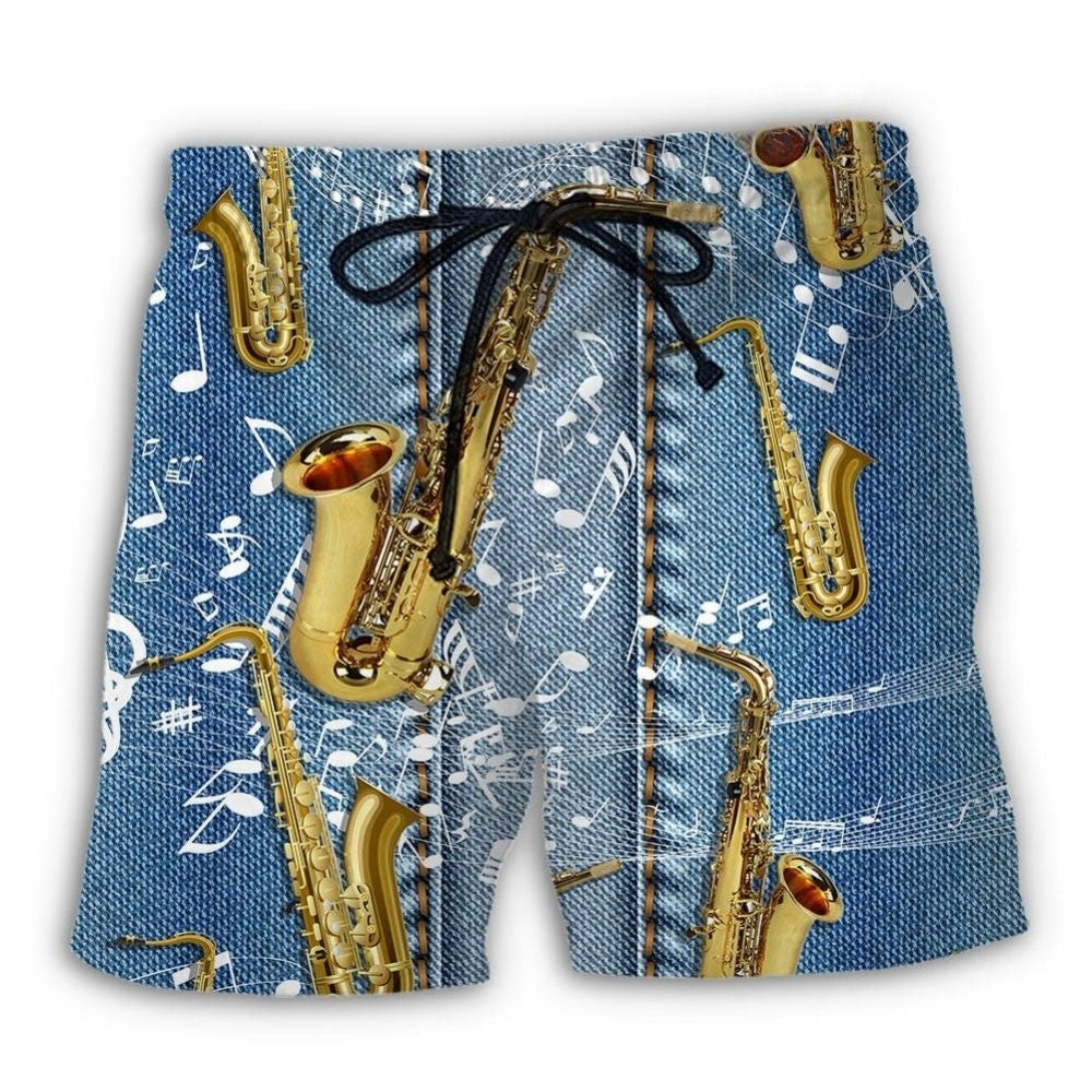 Saxophone Denim Music Beach Shorts For Poolside Relaxation And Vacation Ready Style