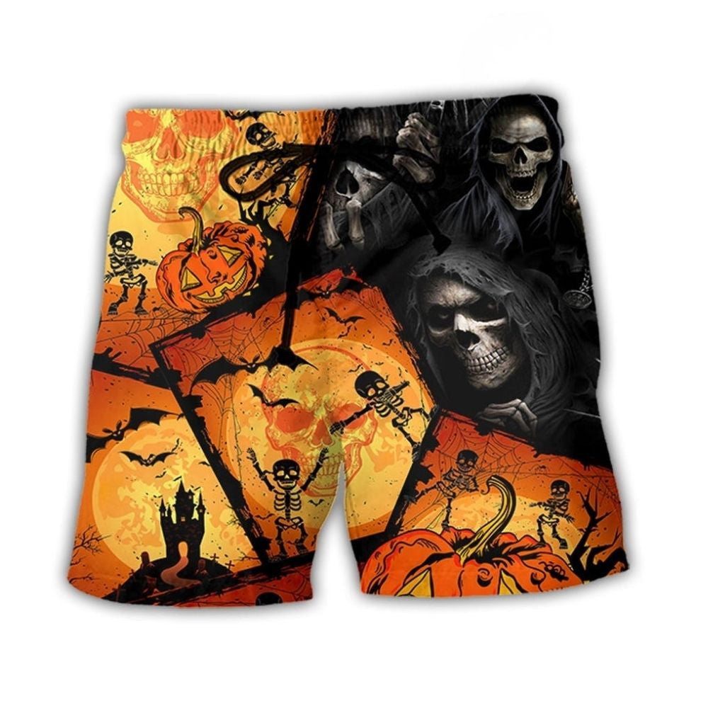 Skull Pumpkin Halloween Beach Shorts For Poolside Relaxation And Relaxed Casual Style