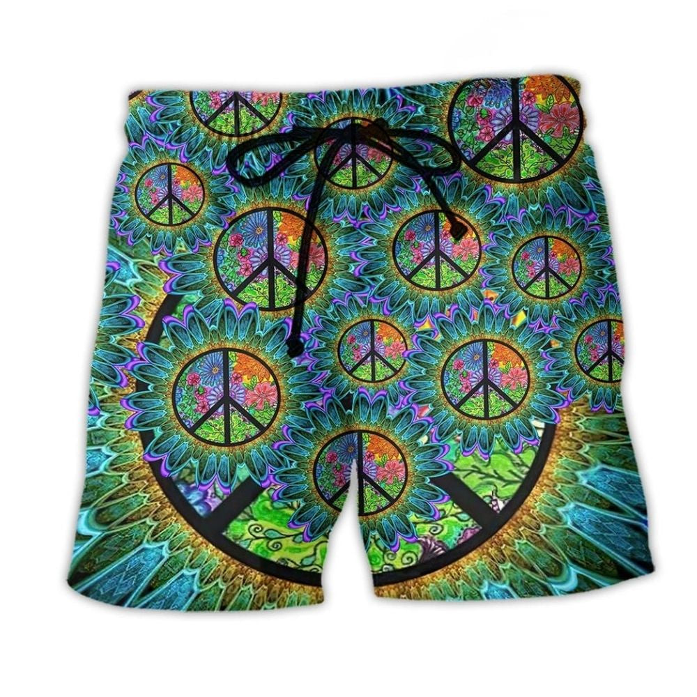 Colorful Bohemian Peace Beach Shorts For Island Escapes And Memorable Gift Ideas