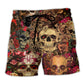 Dead Skull Floral Beach Shorts For Tropical Holidays And Easy Warm Weather Wear