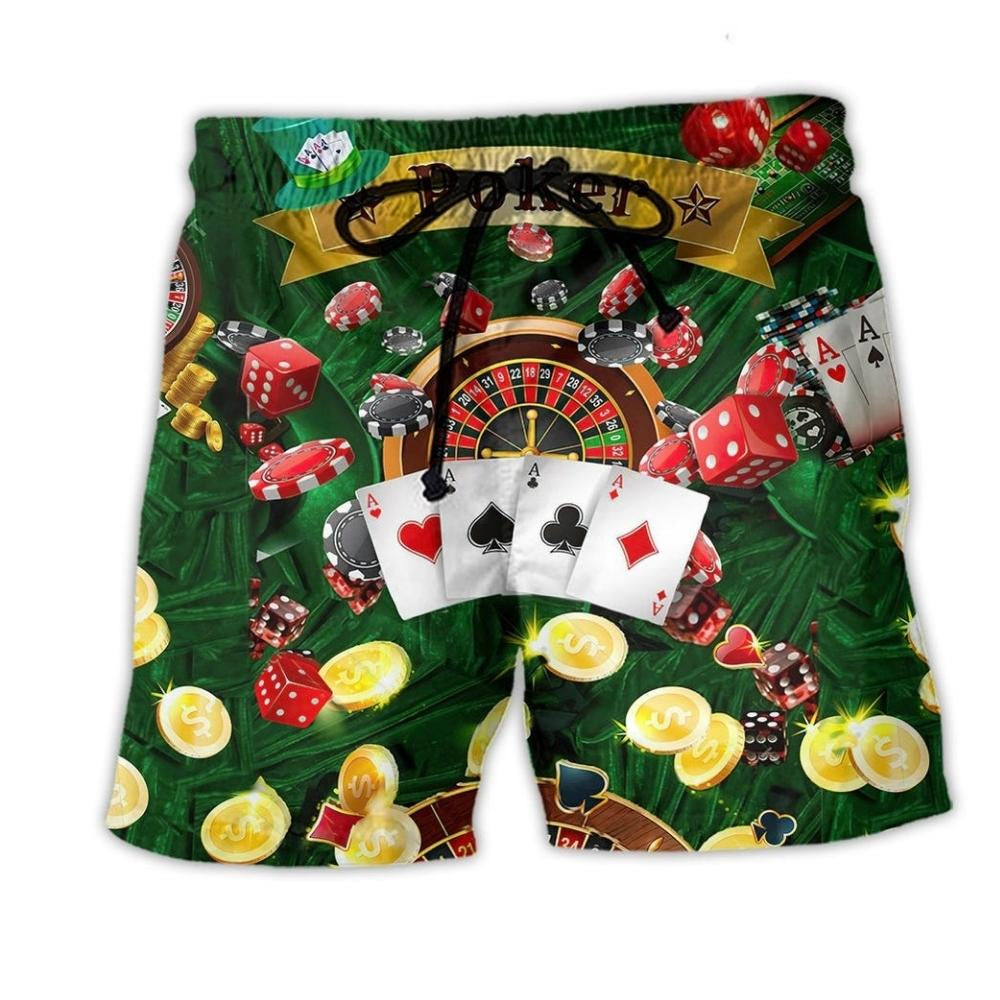 Poker Gambling Fun Quote Beach Shorts Pattern View For Weekend Trips And Outdoor Activities