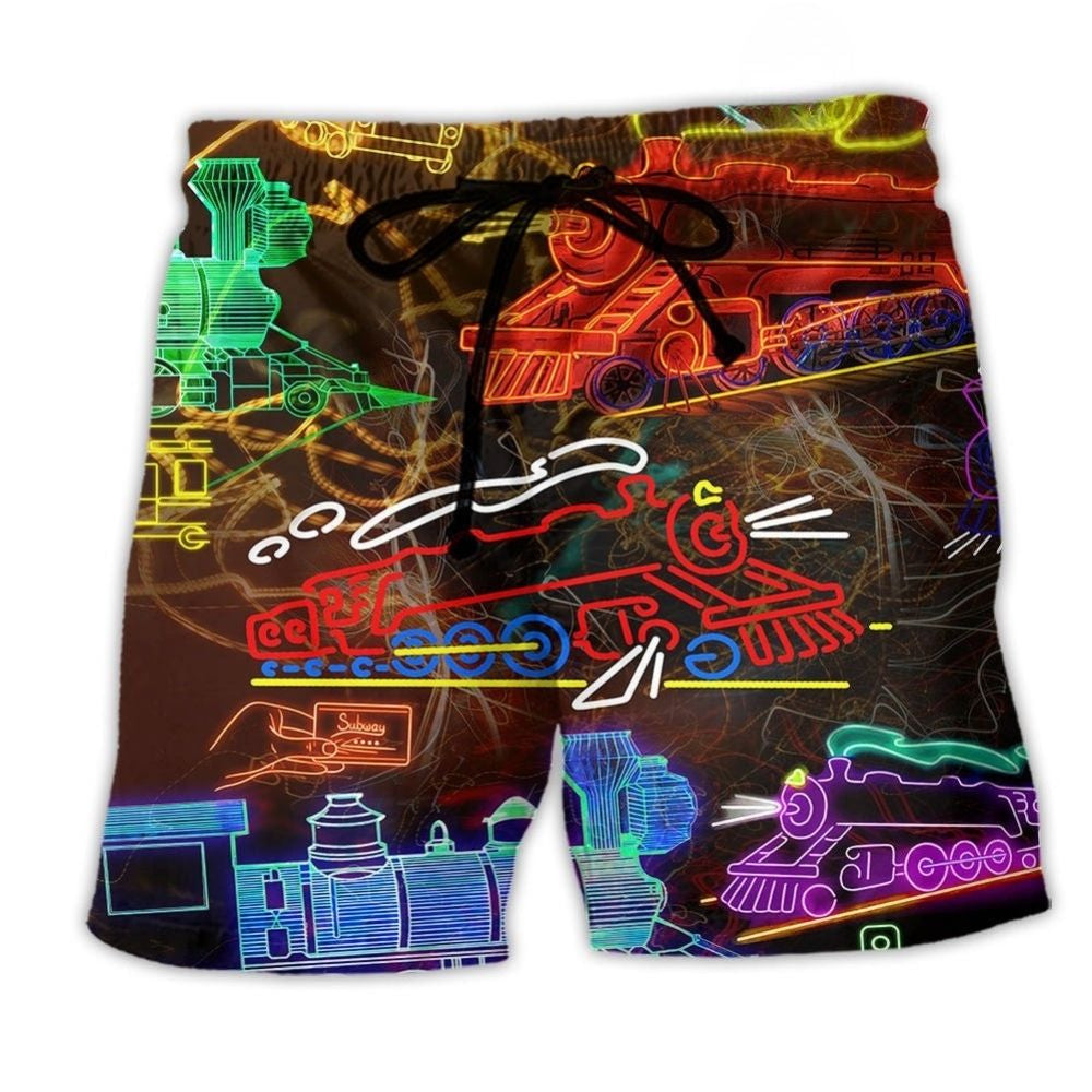 Neon Train Beach Shorts For Seaside Travel And Comfortable Resort Style