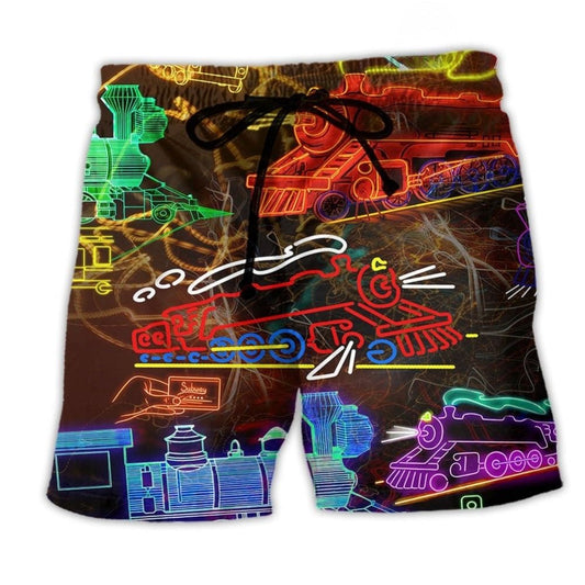Neon Train Beach Shorts For Seaside Travel And Comfortable Resort Style