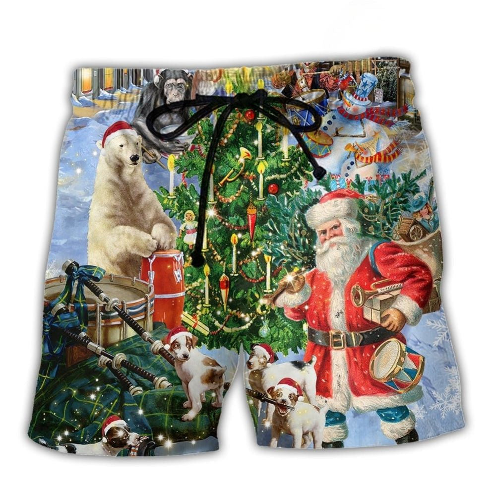 Christmas Animal Drum Celebration Beach Shorts Print View For Coastal Escapes And Casual Outings