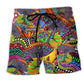 Hippie Peaceful Colorful Beach Shorts Artwork Detail For Casual Warm Weather Outfits