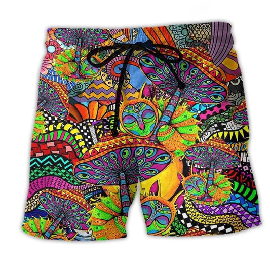 Hippie Peaceful Colorful Beach Shorts Artwork Detail For Casual Warm Weather Outfits