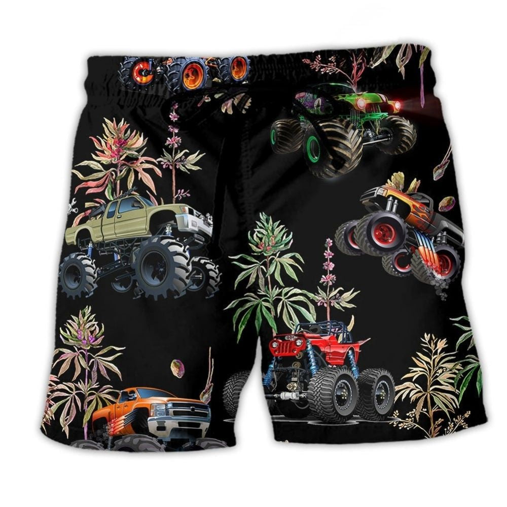 Monster Truck Tropical Summer Beach Shorts Design View For Poolside Relaxation And Holiday Trips