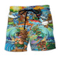 Tiki Aloha Surf Sunset Vibes Beach Shorts Pattern View For Relaxed Vacation Styling