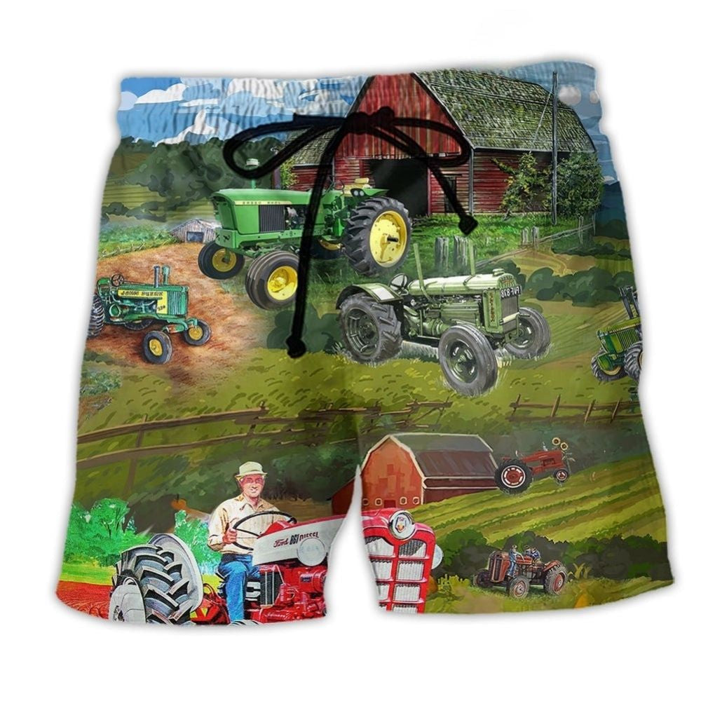 Tractor Calm Drive Farm Beach Shorts For Holiday Cruises And Casual Outdoor Comfort