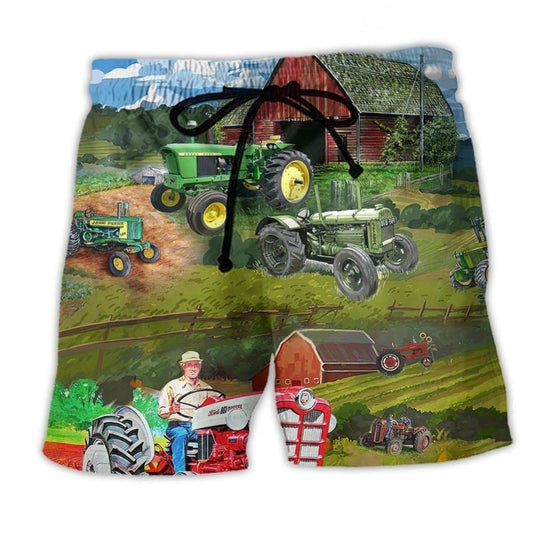 Tractor Calm Drive Farm Beach Shorts For Holiday Cruises And Casual Outdoor Comfort