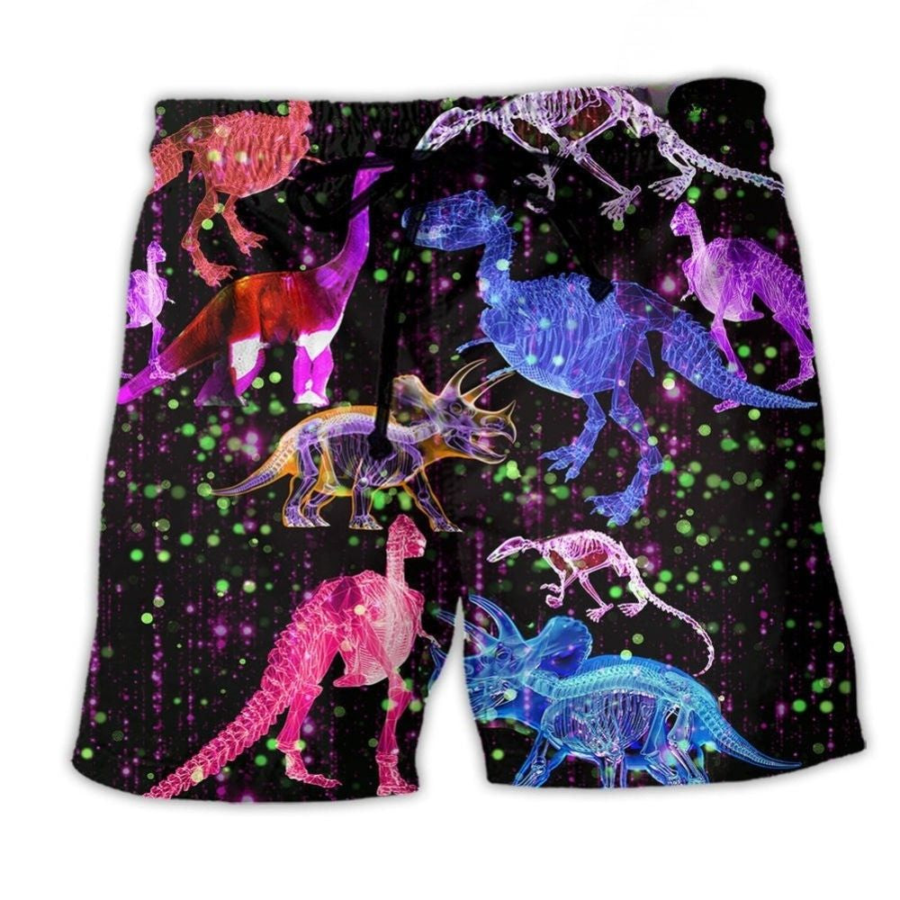 Dinosaur X Ray Sparkle Beach Shorts For Coastal Road Trips And Weekend Casual Style