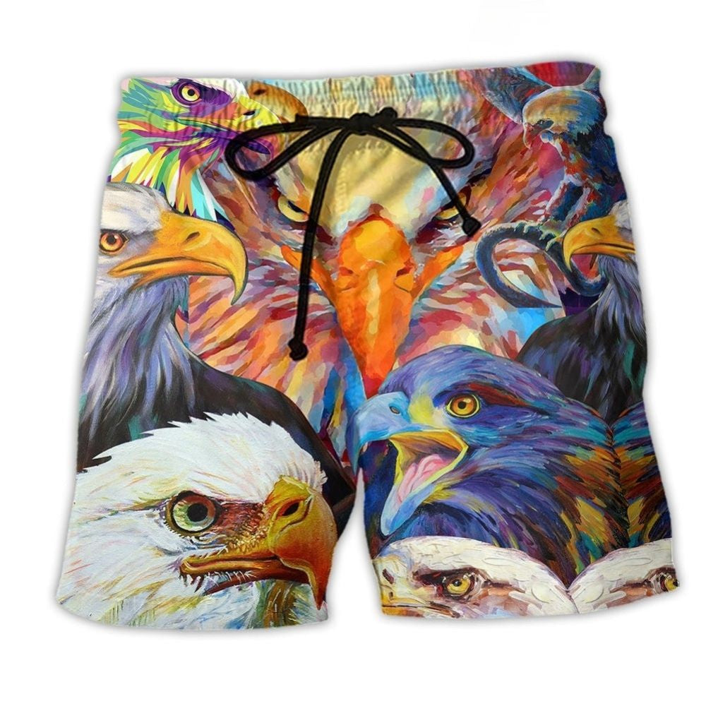 Eagle Colorful Cool Beach Shorts Pattern View For Vacation Travel And Outdoor Fun