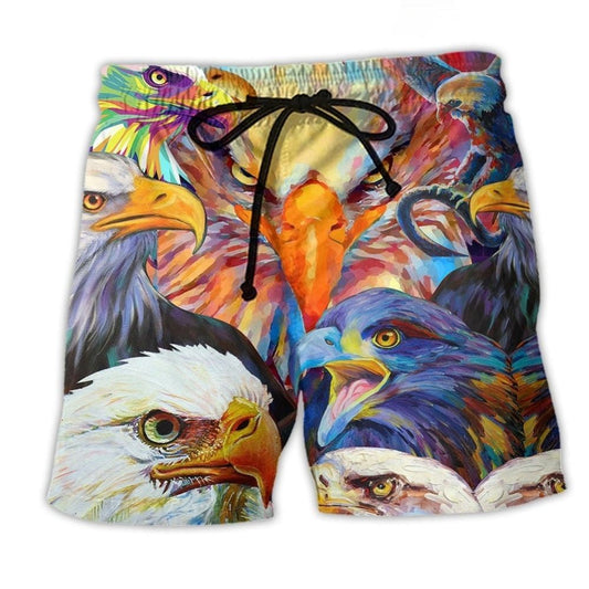 Eagle Colorful Cool Beach Shorts Pattern View For Vacation Travel And Outdoor Fun