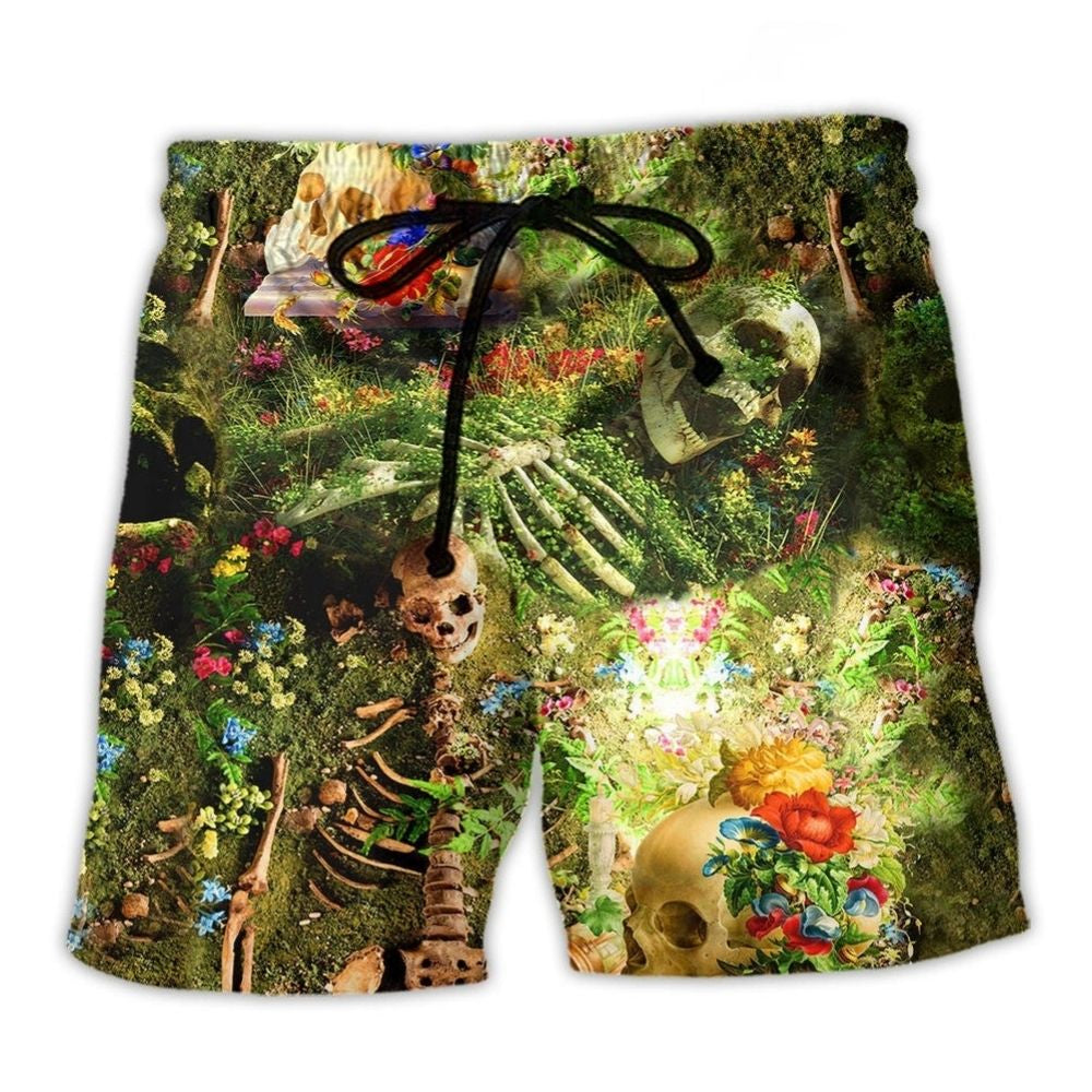 Skull Skeleton Flower Beach Shorts For Island Escapes And Distinctive Seasonal Style