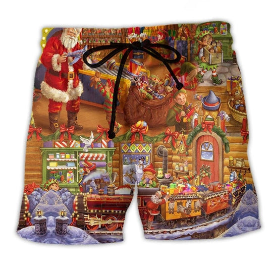 Christmas Santa Happiness Beach Shorts Pattern View For Warm Weather Holiday Outfits