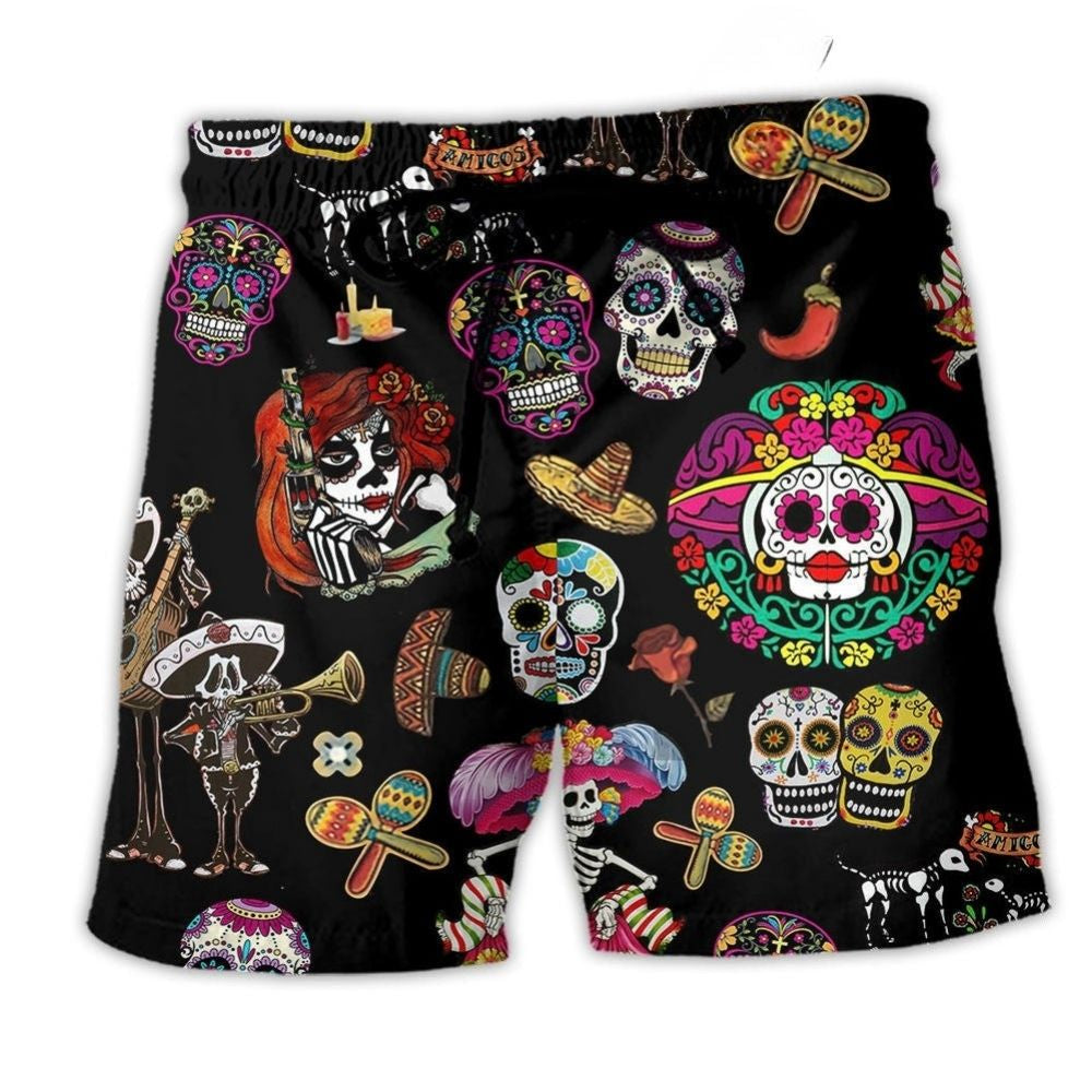 Sugar Skull Calavera Western Beach Shorts For Island Escapes And Laid Back Daily Wear