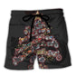 Christmas Motorcycle Tree Retro Holiday Beach Shorts Design Detail For Casual Warm Weather Outfits