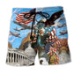 America War Peace Beach Shorts For Coastal Road Trips And Relaxed Holiday Style
