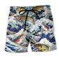 Trout Fishing Big Wave Action Beach Shorts Design View For Comfortable Resort And Beach Styling