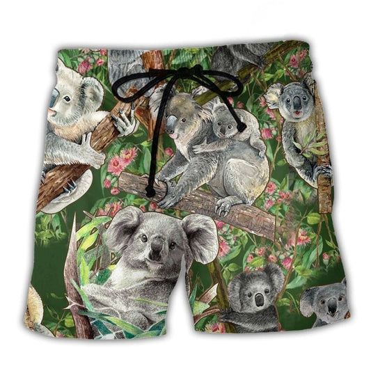 Koala Floral Nature Beach Shorts For Coastal Road Trips And Leisure And Relaxation