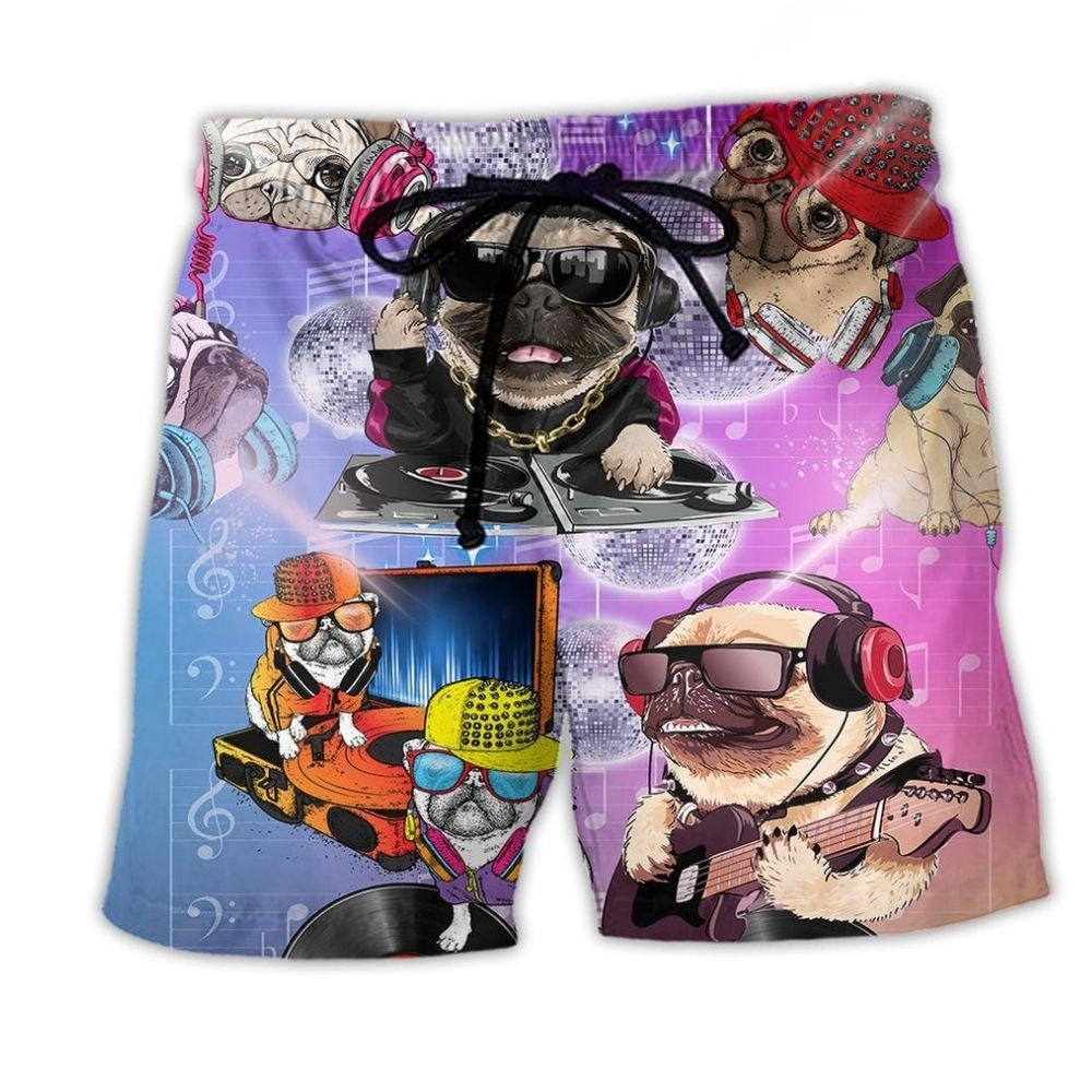 Pug Dog Music Feeling Beach Shorts For Warm Weather Outings And Flexible Everyday Wear