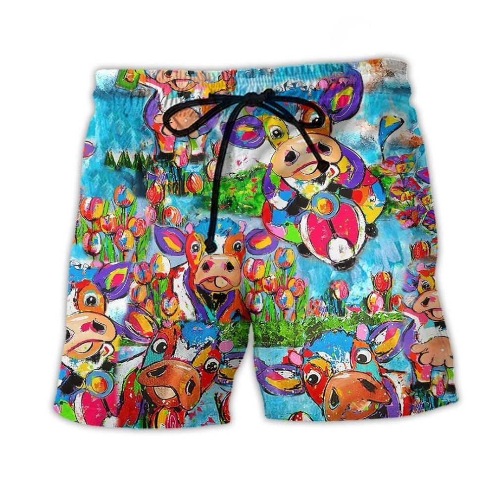 Cow Happy Animal Lover Beach Shorts Pattern View For Wildlife Fans And Beach Days