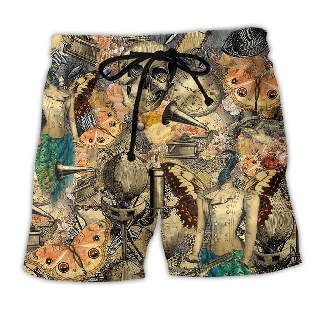 Retro Skull Vintage Beach Shorts For Island Escapes And Easy Warm Weather Wear