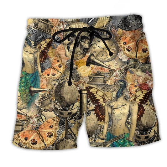 Retro Skull Vintage Beach Shorts For Island Escapes And Easy Warm Weather Wear