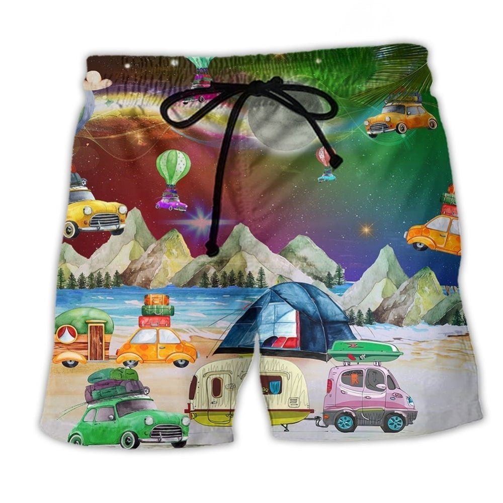 Christmas Camping Night Beach Shorts For Warm Weather Outings And Bright Summer Outfits