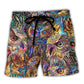 Neon Owl Colorful Wildlife Beach Shorts Artwork View For Seaside Trips And Casual Style