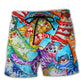 Cat And Fish Funny Friendship Beach Shorts Artwork View For Seaside Trips And Casual Style