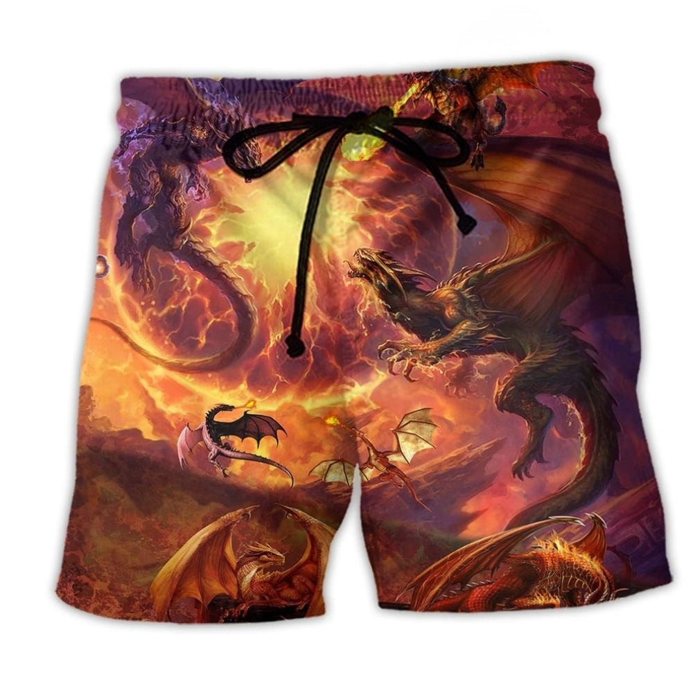 Dragon Red Beach Shorts Artwork Detail For Mythic Inspired Gift Giving