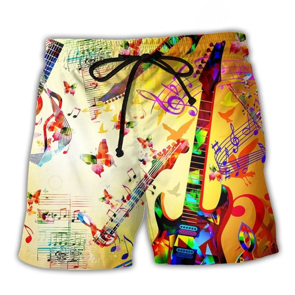 Guitar Butterfly Music Beach Shorts For Summer Vacations And Vacation Ready Style