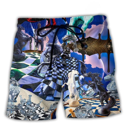 Chess Battle Of Minds Dark Fantasy Beach Shorts Print Detail For Beach Activities And Vacation Wear