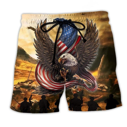 Honor The Fallen Veteran Eagle Tribute Beach Shorts For Warm Weather Travel And Everyday Comfort