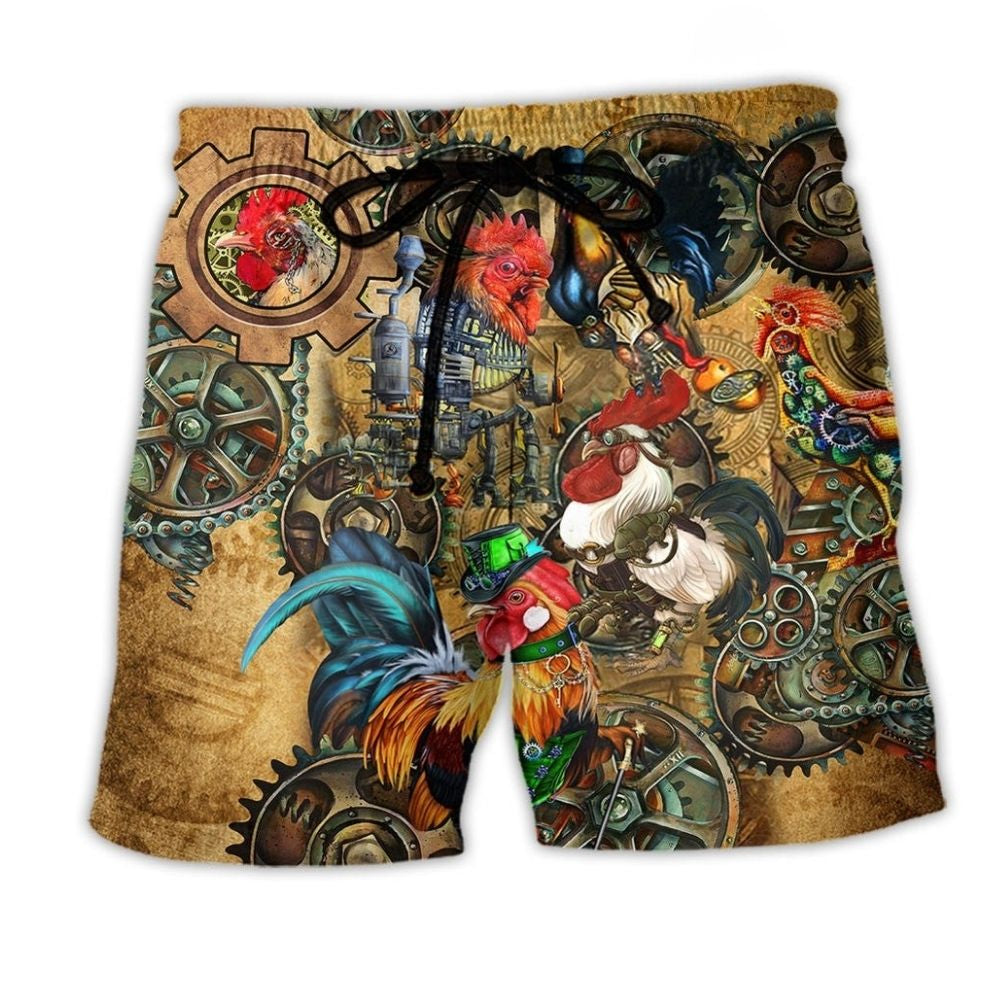 Steampunk Rooster Vintage Beach Shorts For Outdoor Adventures And Easy Warm Weather Wear