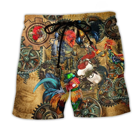 Steampunk Rooster Vintage Beach Shorts For Outdoor Adventures And Easy Warm Weather Wear