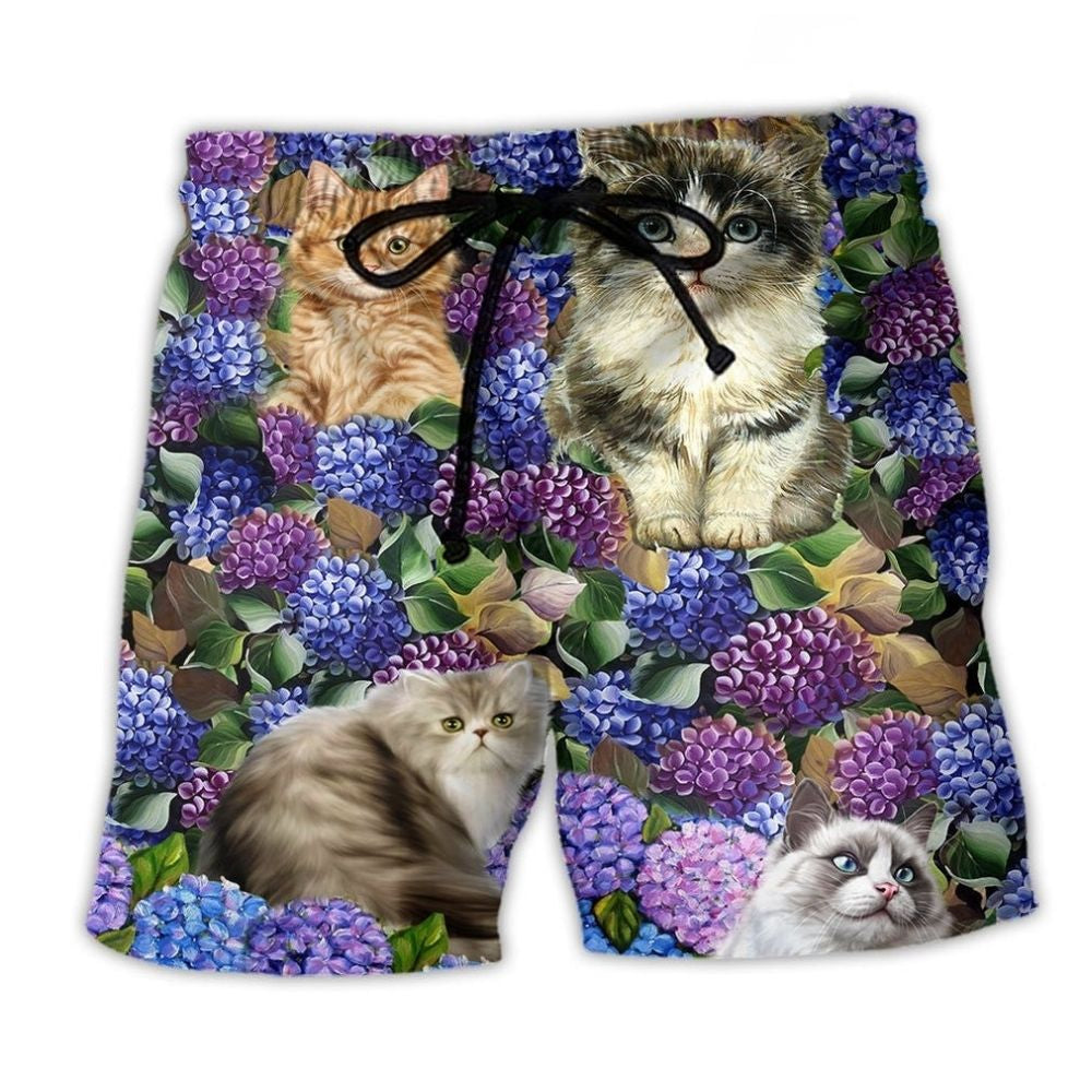 Purple Cat Flower Beach Shorts For Relaxed Shoreline Days And Laid Back Daily Wear