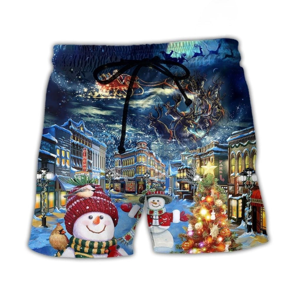 Christmas Snowman Santa Family Light Beach Shorts For Beach Trips And Relaxed Vacation Styling