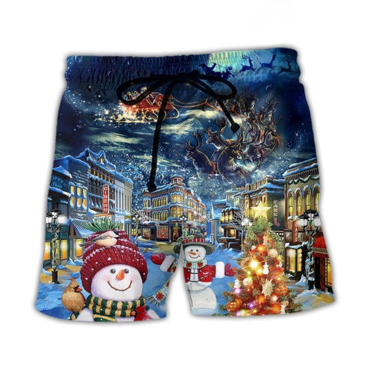 Christmas Snowman Santa Family Light Beach Shorts For Beach Trips And Relaxed Vacation Styling
